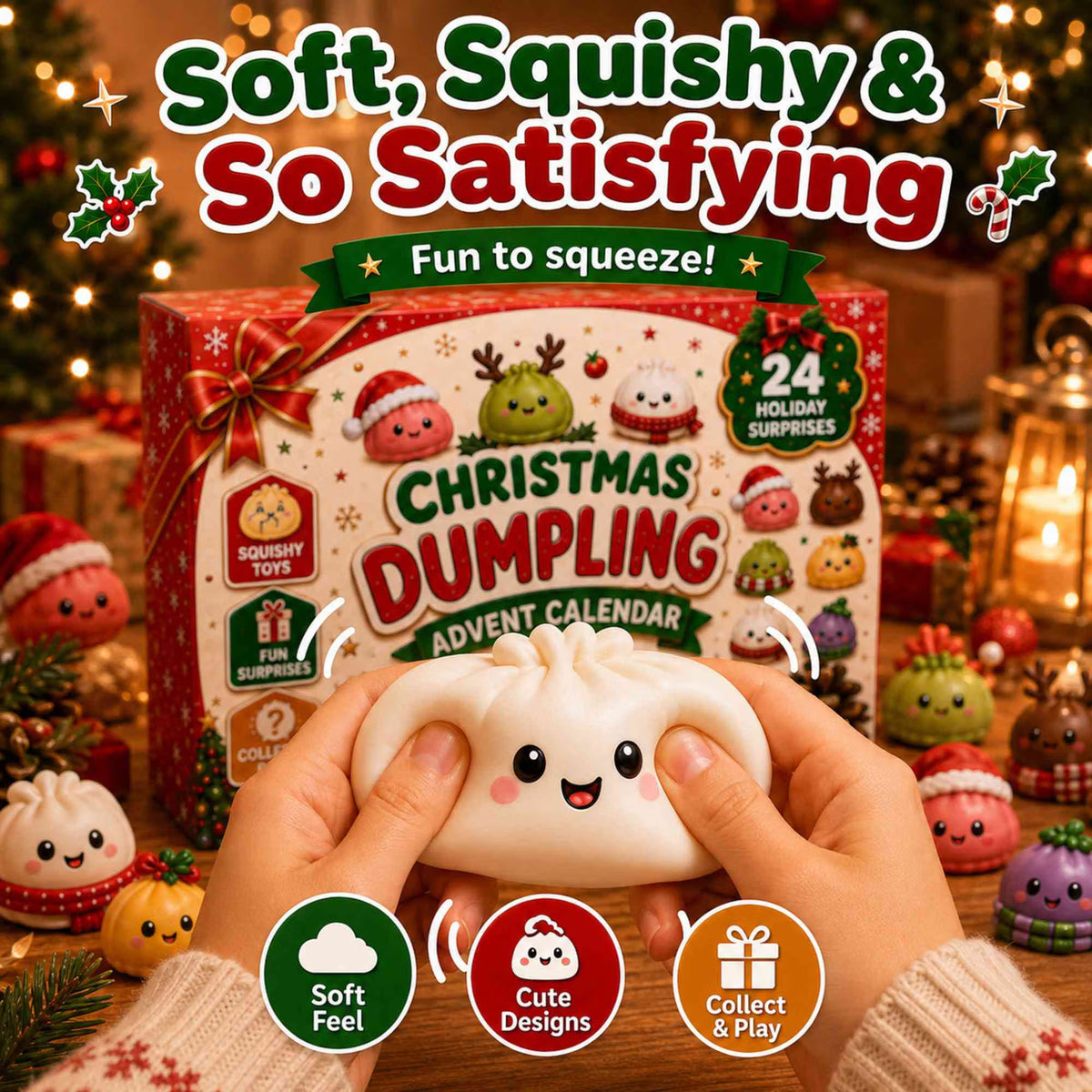 Christmas Advent Calendar 2026, 24 Days Countdown Calendar, Mini Dumpling Squishy Toys with Glitter, Christmas Holiday Gift for Kids