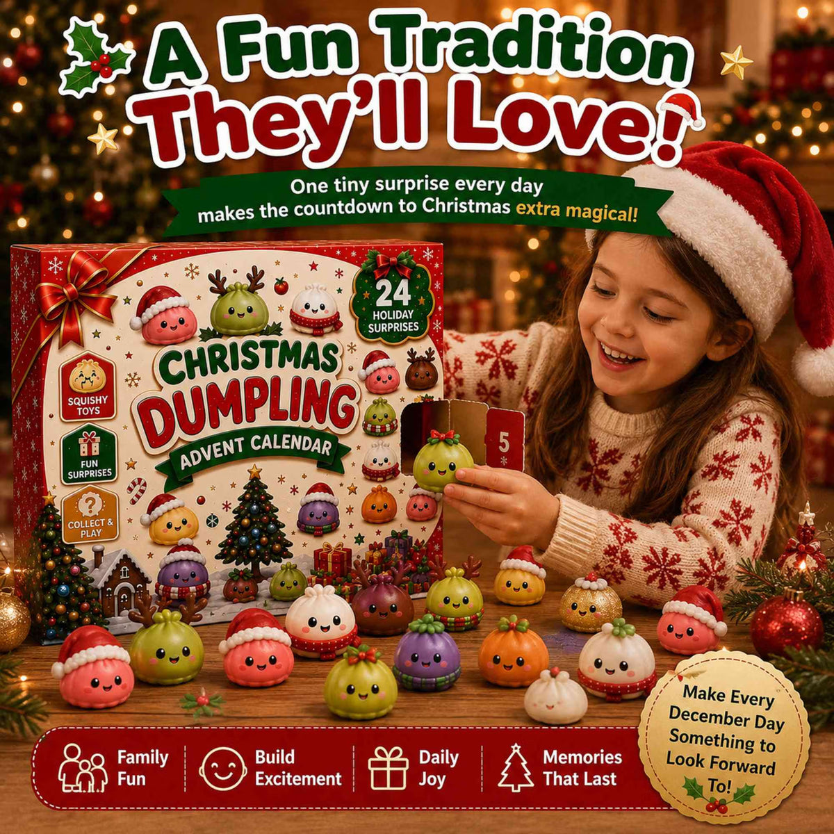 Christmas Advent Calendar 2026, 24 Days Countdown Calendar, Mini Dumpling Squishy Toys with Glitter, Christmas Holiday Gift for Kids