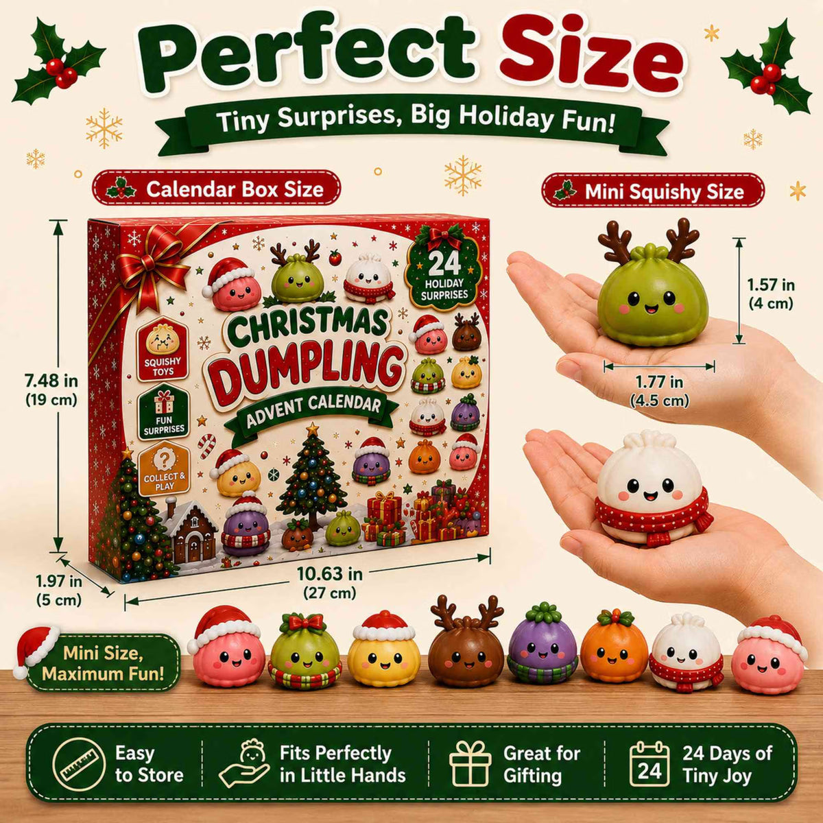 Christmas Advent Calendar 2026, 24 Days Countdown Calendar, Mini Dumpling Squishy Toys with Glitter, Christmas Holiday Gift for Kids