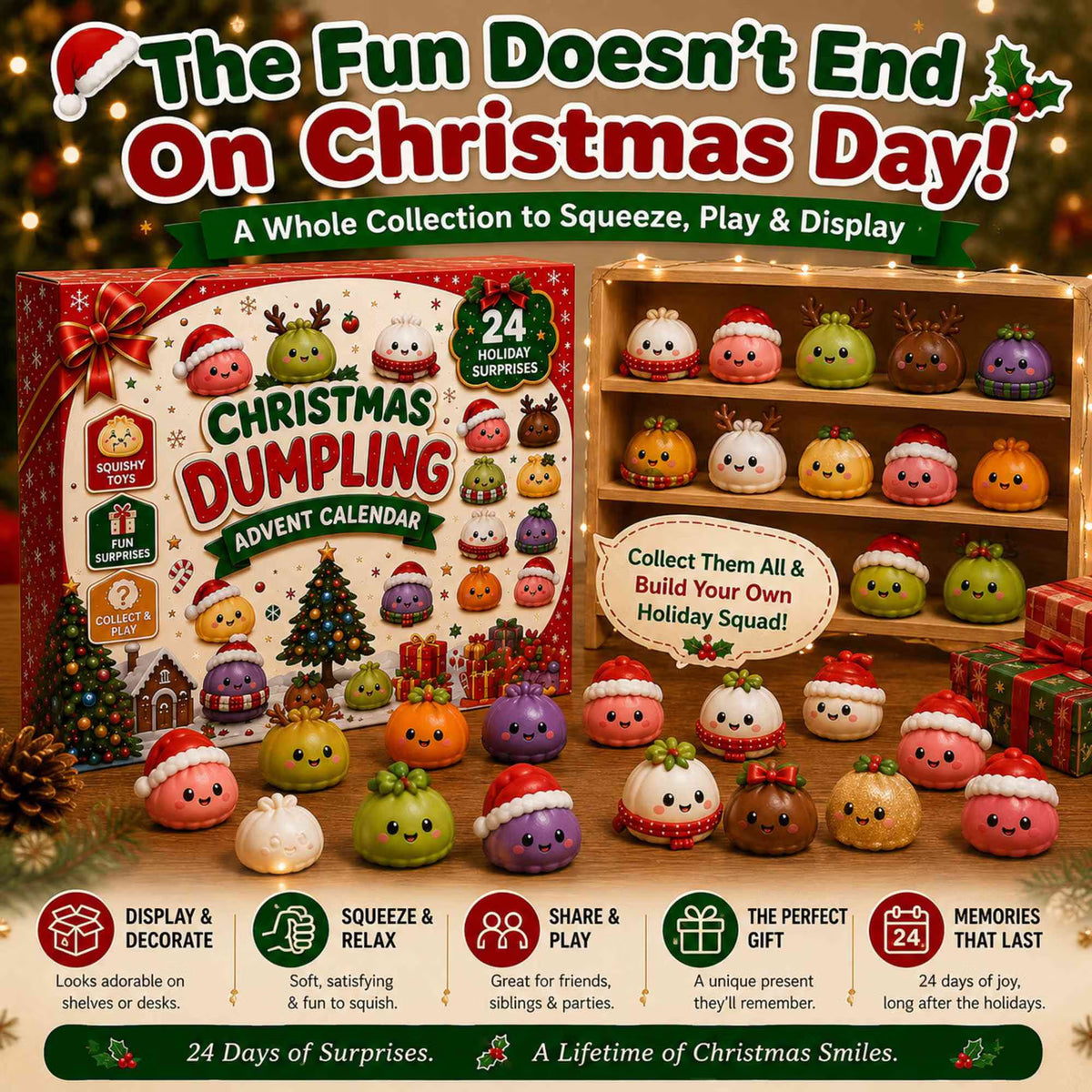Christmas Advent Calendar 2026, 24 Days Countdown Calendar, Mini Dumpling Squishy Toys with Glitter, Christmas Holiday Gift for Kids
